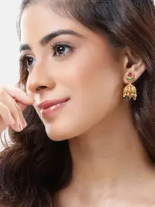 Peora Gold Plated Stone Studded Jhumki Earrings