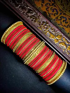 RIJOLI Set Of 54 Gold-Plated Cubic Zircon Studded & Beaded Bangles