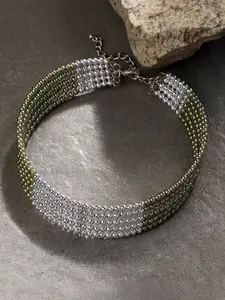 SOHI Silver-Plated Panel-Beaded Choker Necklace