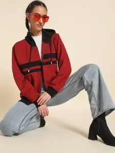 The Roadster Lifestyle Co . Women Colourblocked Anti Odour Hooded Front-Open Sweatshirts