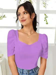 Dream Beauty Fashion Top Mentos Lavender Women Sweetheart Neck Puff Sleeve Top