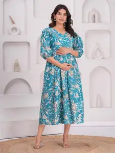 Nayo Women Tropical Printed Maternity Maxi Dress