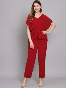 Sangria V-Neck Top with Trousers Co-Ords