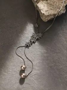 SOHI Silver-Plated Crystals Stone Studded Floral Negligee Necklace