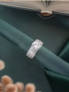 Saraf RS Jewellery Sliver-Plated  Zircon-Studded Adjustable Bridal Engagement Finger Ring