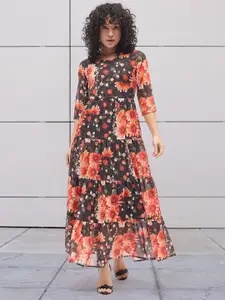 DressBerry  Women Floral Print Crepe A-Line Maxi Dress