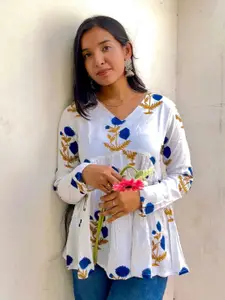 PINGAKSH Women Floral Print Pleated Peplum Top