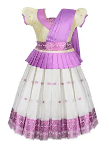 AMIRTHA FASHION Girls Woven Design Ready to Wear Lehenga & Blouse With Dupatta