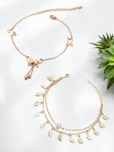 DressBerry Pack Of 2 Pearls Studded Anklet