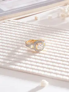 Saraf RS Jewellery Gold-Plated  Zircon-Studded Adjustable Propose Engagement Finger Ring