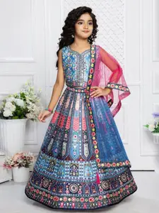 NKV Girls Printed Ready to Wear Lehenga & Blouse With Dupatta