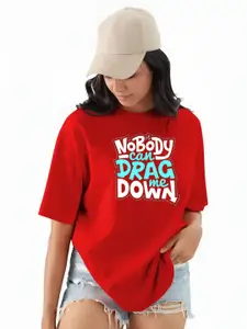 TQH Typography Printed Round Neck Cotton Oversized T-shirt