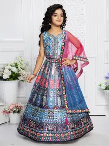 NKV Girls Printed Ready to Wear Lehenga & Blouse With Dupatta