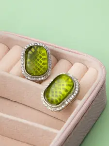 Niscka Rhodium-Plated American Diamond Studded Square Shaped Studs