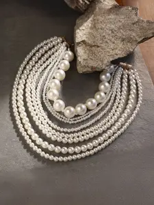 SOHI Gold-Plated Pearls Beaded Antoinette Multi-Layer Necklace