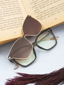 Ted Smith Women Grey-Brown Cateye Acetate Clip On Frames Clip On Sunglasses With Polarized Lens