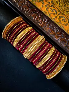 RIJOLI Set Of 54 Gold-Plated Cubic Zircon Studded & Beaded Bangles