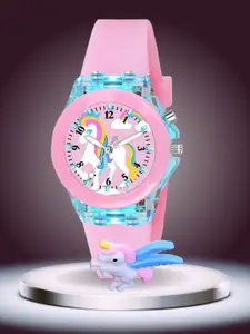 ON TIME OCTUS Girls Printed Dial & Straps Analogue Watch KD-031 PINK FULL UNICORN