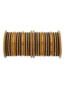 RIJOLI Set Of 52 Gold Plated Velvet & Beaded Bangles
