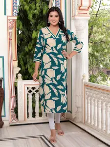 Jevi Prints Women Floral Printed Screen Print Daily Cotton Straight Kurtas