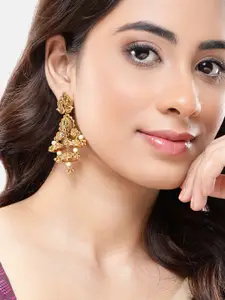 Peora Gold-Plated Artificial Stones Dome Shaped Drop Earrings