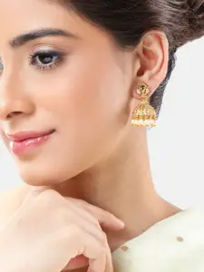 Peora Gold-Plated Artificial Stones Dome Shaped Jhumkas