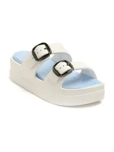 MILESTOE Women Double Buckles Open Toe Flats