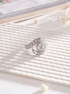 Saraf RS Jewellery Rhodium-Plated Cubic Zircon-Studded Adjustable Finger Ring