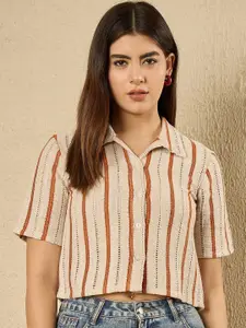 all about you Women Semi Sheer Striped Casual Shirt