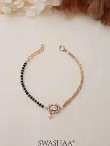 SWASHAA Dharana Rose Gold-Plated Stainless Steel Studded & Beaded Mangalsutra Bracelet