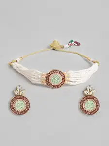 YouBella Women Floral Gold-Plated Choker Necklace and Earrings