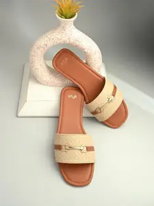 Styli Women Textured Embellished Casual Open Toe Flats