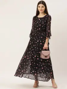 Deewa Women Floral Print Bell Sleeve A-Line Maxi Dress