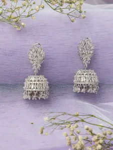 Niscka Rhodium-Plated Artificial Stones Studded Dome Shaped Jhumkas