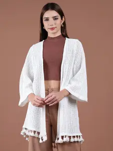 UnaOne Self Design V-Neck Embroidered Cotton Longline Shrug