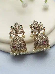Biba Gold-Plated Artificial Beaded Meenakari Dome Shaped Jhumkas