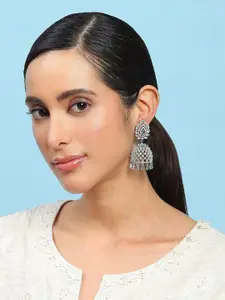 Biba Silver-Plated Artificial Stones Studded Dome Shaped Jhumkas