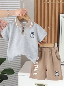 StyleCast x Revolte Boys Printed Shirt Collar Pure Cotton T-shirt With Shorts