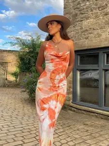 StyleCast x Revolte Tie Dye Cowl Neck Bodycon Maxi Dress