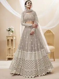 DIVASTRI Embroidered Mirror Work Semi-Stitched Lehenga & Unstitched Blouse With Dupatta