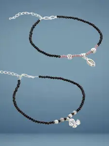 ATIBELLE Set Of 2  Silver-Plated Artificial Beaded Anklet