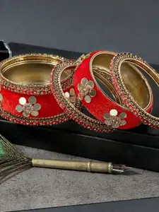 Anouk Set Of 6 Gold-Plated Stone Studded & Mirror Embellished Bangles