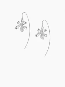 VAGHBHATT Silver-Plated Floral Shaped Chinese-Style Iris Dangling Drop Earrings