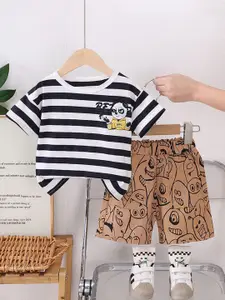 StyleCast x Revolte Boys Striped Pure Cotton T-shirt With Shorts