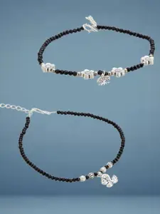 ATIBELLE Set Of 2  Silver-Plated Artificial Beaded Anklet