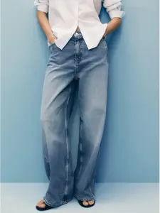 MANGO Women High-Rise Heavy Fade Pure Cotton Balloon Fit Jeans