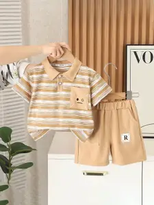 StyleCast x Revolte Boys Striped Pure Cotton Polo Collar T-shirt & Trousers