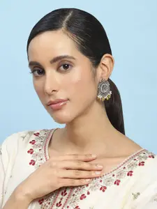 Biba Artificial Stones Studded And Beads Floral Drop Earrings