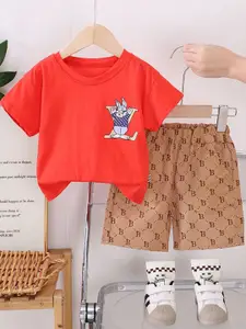 StyleCast x Revolte Boys Printed Round Neck Pure Cotton T-shirt With Shorts