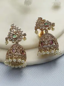 Biba Artificial Stones Studded & Beaded Dome Shaped Jhumkas